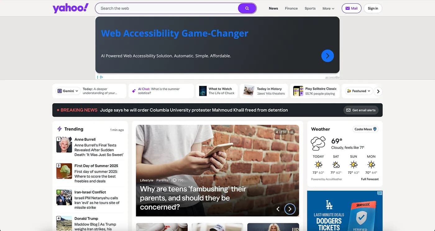 Yahoo’s homepage.